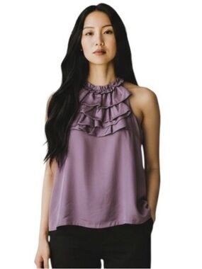 Elena Solano Purple Silk Halter Too With Ruffles Details size Medium